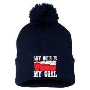 Any Hole Is My Goal Beer Pong Drinking Game Pom Pom 12in Knit Beanie