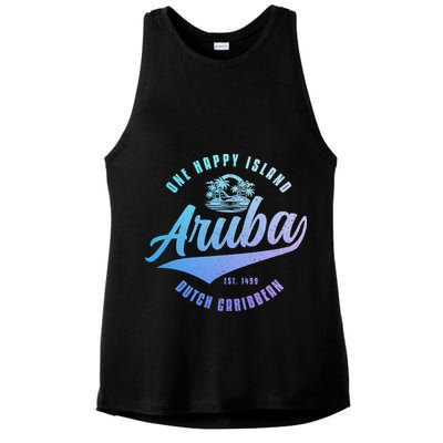 Aruba Happy Island Craibbean Souvenir Pride Vintage Ladies PosiCharge Tri-Blend Wicking Tank