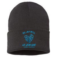 Autism Heart In April We Wear Blue Autism Awareness Month Sustainable Knit Beanie