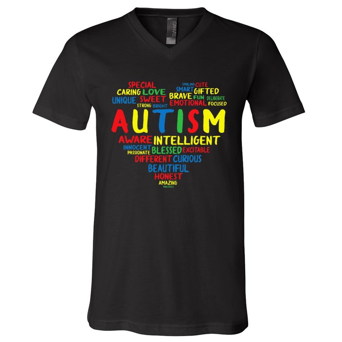 Autism Heart Intelligent Emotional Honest Awareness V-Neck T-Shirt