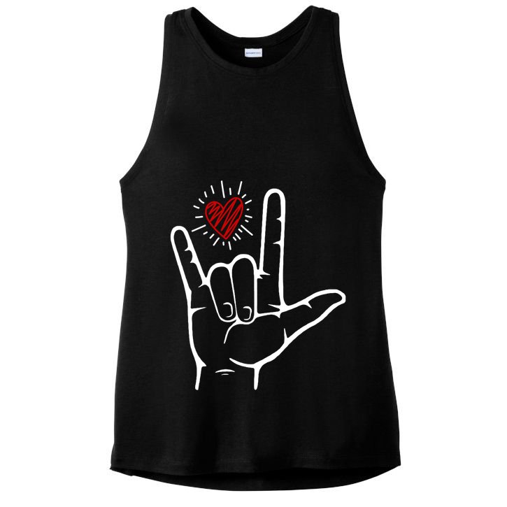 Asl Heart I Love You Hand Sign Language Valentines Day Ladies PosiCharge Tri-Blend Wicking Tank