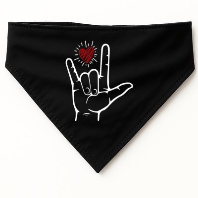 Asl Heart I Love You Hand Sign Language Valentines Day USA-Made Doggie Bandana