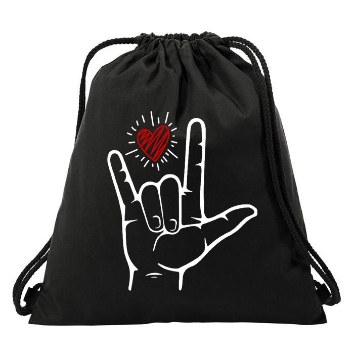 Asl Heart I Love You Hand Sign Language Valentines Day Drawstring Bag