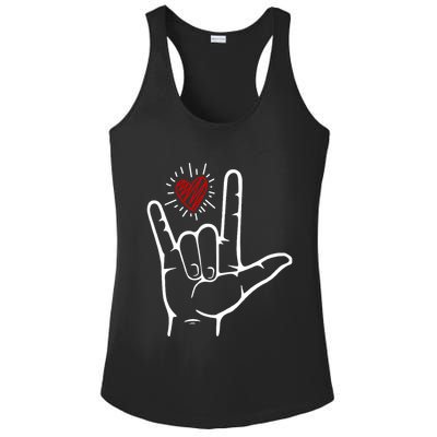 Asl Heart I Love You Hand Sign Language Valentines Day Ladies PosiCharge Competitor Racerback Tank