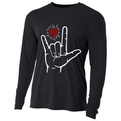 Asl Heart I Love You Hand Sign Language Valentines Day Cooling Performance Long Sleeve Crew