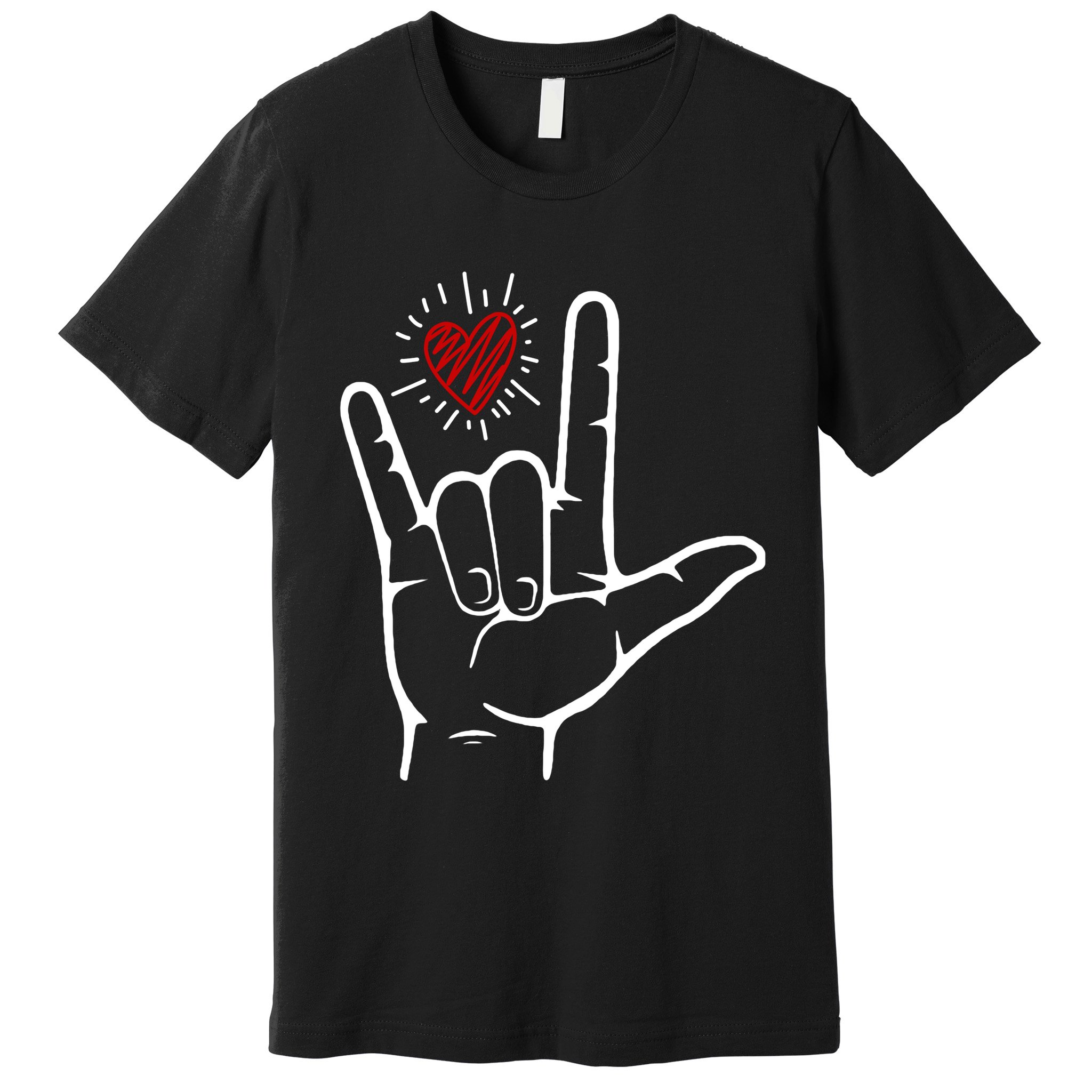 Asl Heart I Love You Hand Sign Language Valentines Day Premium T-Shirt
