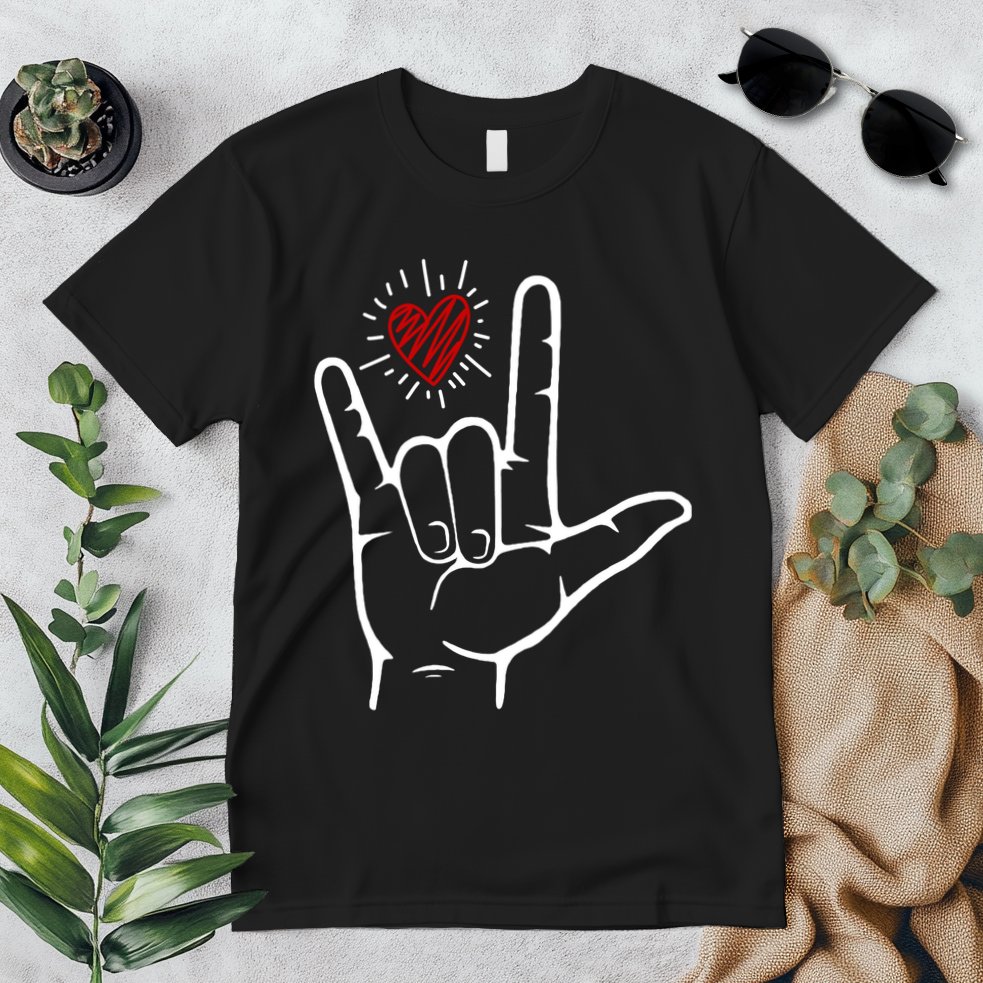 Asl Heart I Love You Hand Sign Language Valentines Day Premium T-Shirt