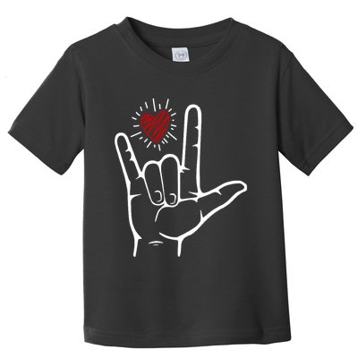Asl Heart I Love You Hand Sign Language Valentines Day Toddler T-Shirt