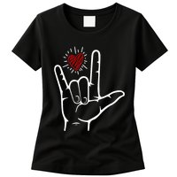 Asl Heart I Love You Hand Sign Language Valentines Day Womens T-Shirt