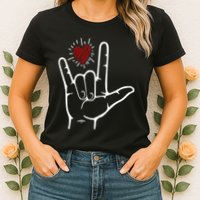 Asl Heart I Love You Hand Sign Language Valentines Day Womens T-Shirt