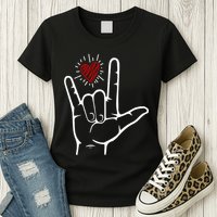 Asl Heart I Love You Hand Sign Language Valentines Day Womens T-Shirt