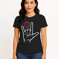 Asl Heart I Love You Hand Sign Language Valentines Day Womens T-Shirt