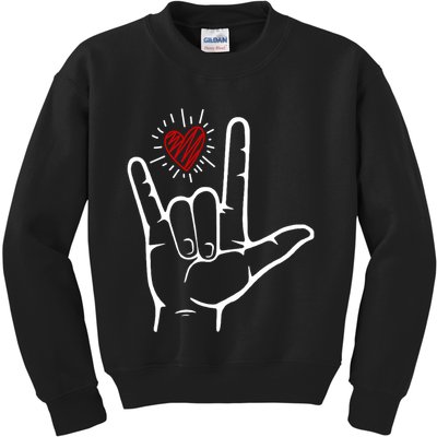 Asl Heart I Love You Hand Sign Language Valentines Day Kids Sweatshirt