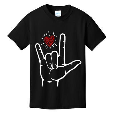 Asl Heart I Love You Hand Sign Language Valentines Day Kids T-Shirt