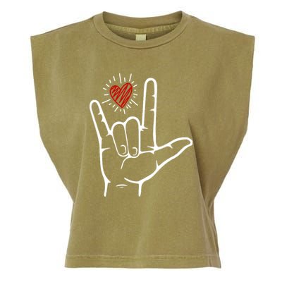 Asl Heart I Love You Hand Sign Language Valentines Day Garment-Dyed Women's Muscle Tee