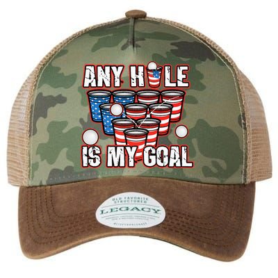 Any Hole Is My Goal 4th of July Funny Beer Pong Game Legacy Tie Dye Trucker Hat