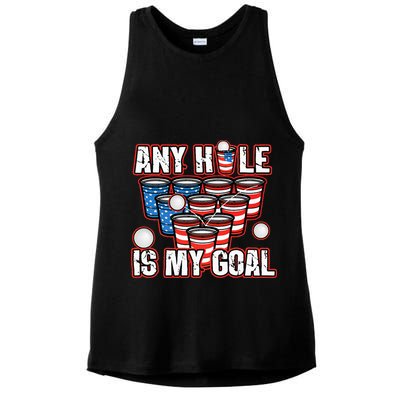 Any Hole Is My Goal 4th of July Funny Beer Pong Game Ladies PosiCharge Tri-Blend Wicking Tank