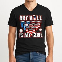 Any Hole Is My Goal 4th of July Funny Beer Pong Game V-Neck T-Shirt