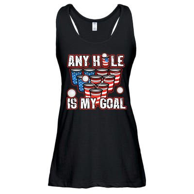 Any Hole Is My Goal 4th of July Funny Beer Pong Game Ladies Essential Flowy Tank