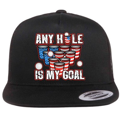 Any Hole Is My Goal 4th of July Funny Beer Pong Game Flatbill Hat