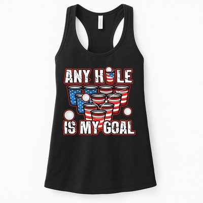 Any Hole Is My Goal 4th of July Funny Beer Pong Game Womens Tank Top