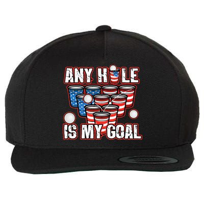 Any Hole Is My Goal 4th of July Funny Beer Pong Game Wool Snapback Cap