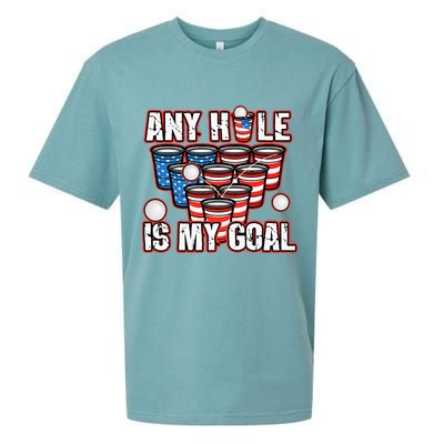 Any Hole Is My Goal 4th of July Funny Beer Pong Game Sueded Cloud Jersey T-Shirt