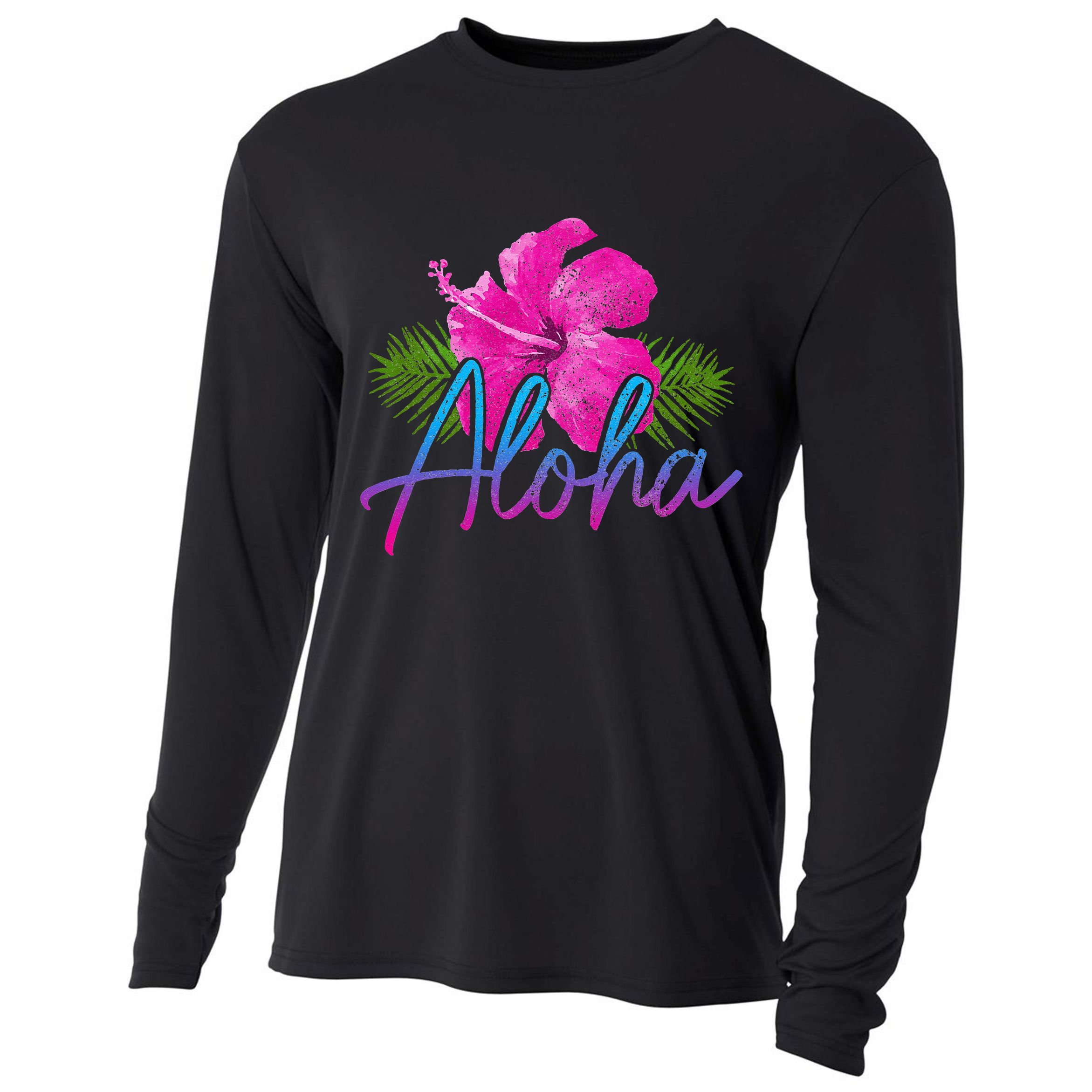 Aloha Hawaiian Islands Hawaii Surf Hibiscus Flower Surfer Cooling Performance Long Sleeve Crew