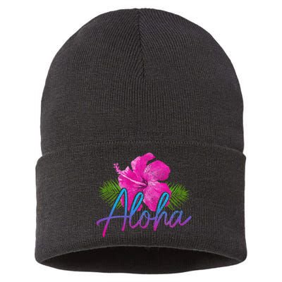 Aloha Hawaiian Islands Hawaii Surf Hibiscus Flower Surfer Sustainable Knit Beanie