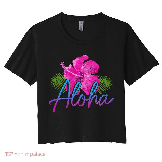 Aloha Hawaiian Islands Hawaii Surf Hibiscus Flower Surfer Crop Top
