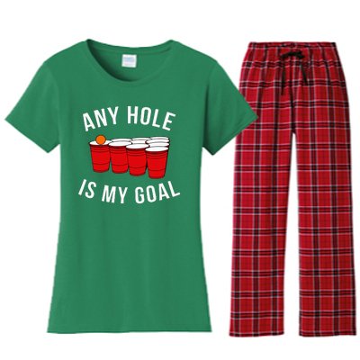 Any Hole Is My Goal Beer Pong Party College Studen Women's Flannel Pajama Set