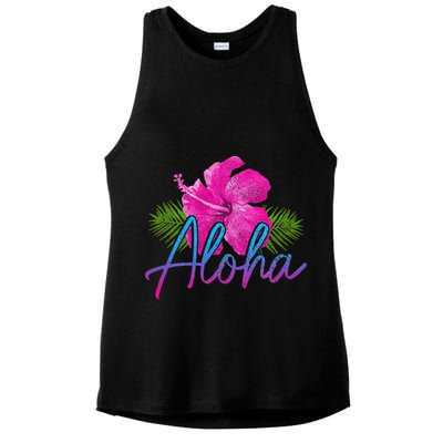 Aloha Hawaiian Islands Hawaii Surf Hibiscus Flower Surfer Ladies PosiCharge Tri-Blend Wicking Tank