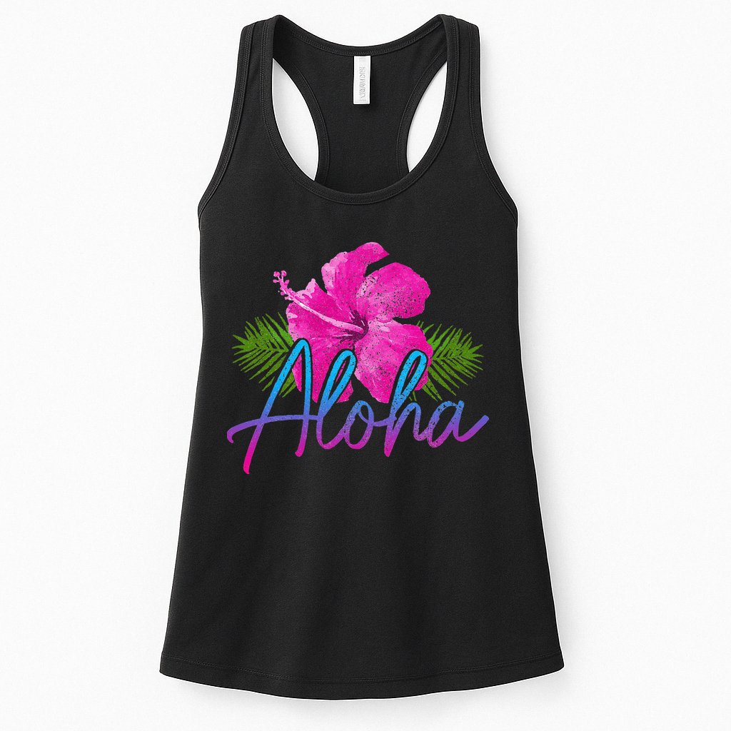 Aloha Hawaiian Islands Hawaii Surf Hibiscus Flower Surfer Womens Tank Top