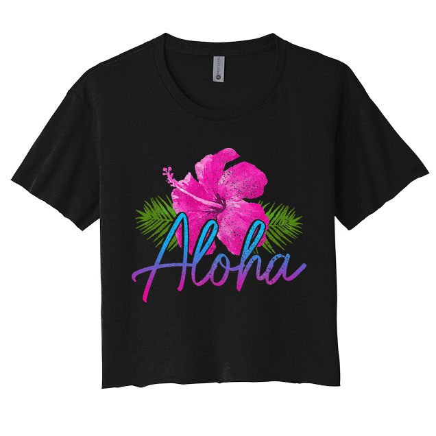 Aloha Hawaiian Islands Hawaii Surf Hibiscus Flower Surfer Crop Top