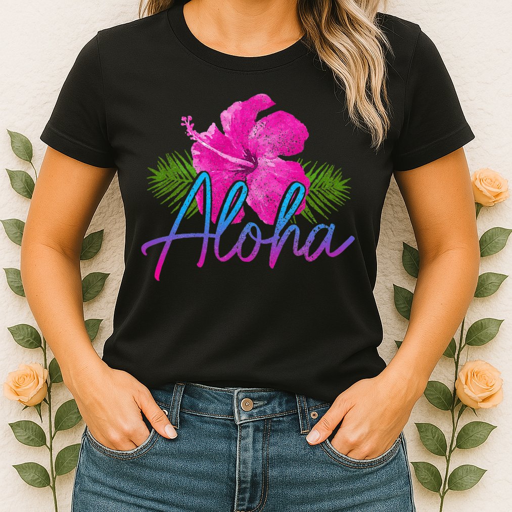 Aloha Hawaiian Islands Hawaii Surf Hibiscus Flower Surfer Womens T-Shirt