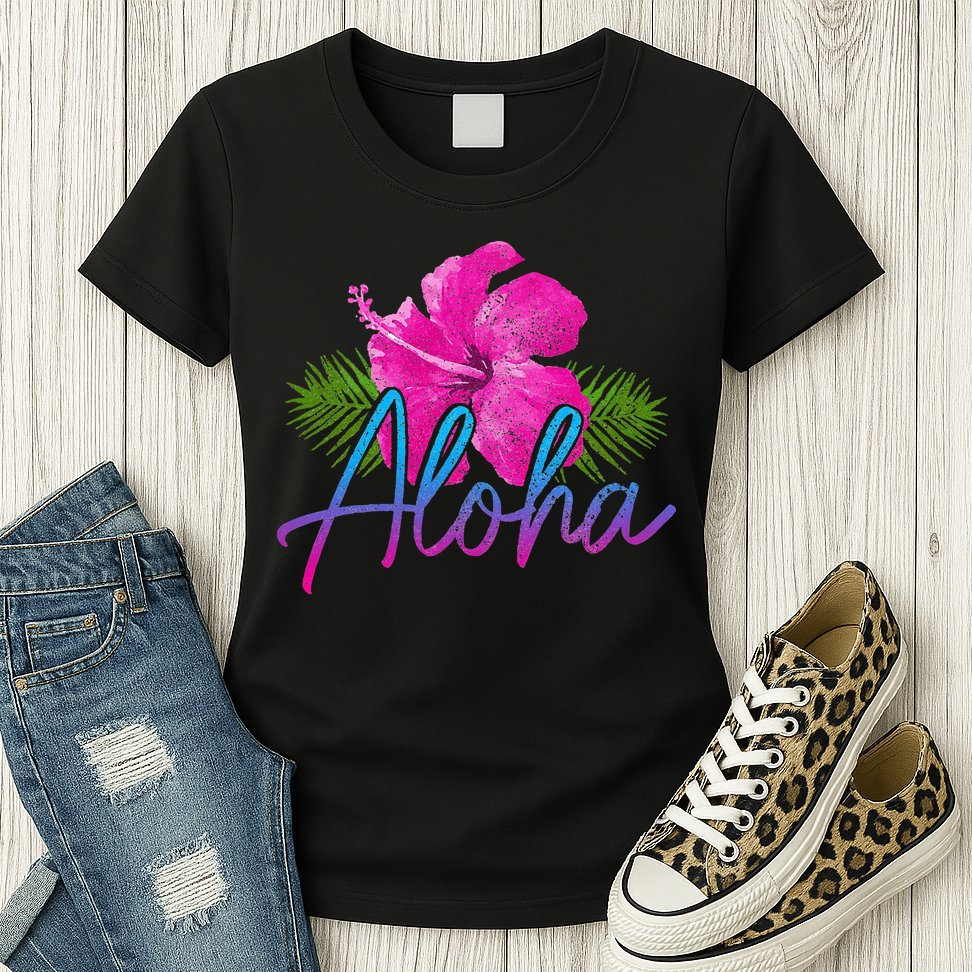 Aloha Hawaiian Islands Hawaii Surf Hibiscus Flower Surfer Womens T-Shirt