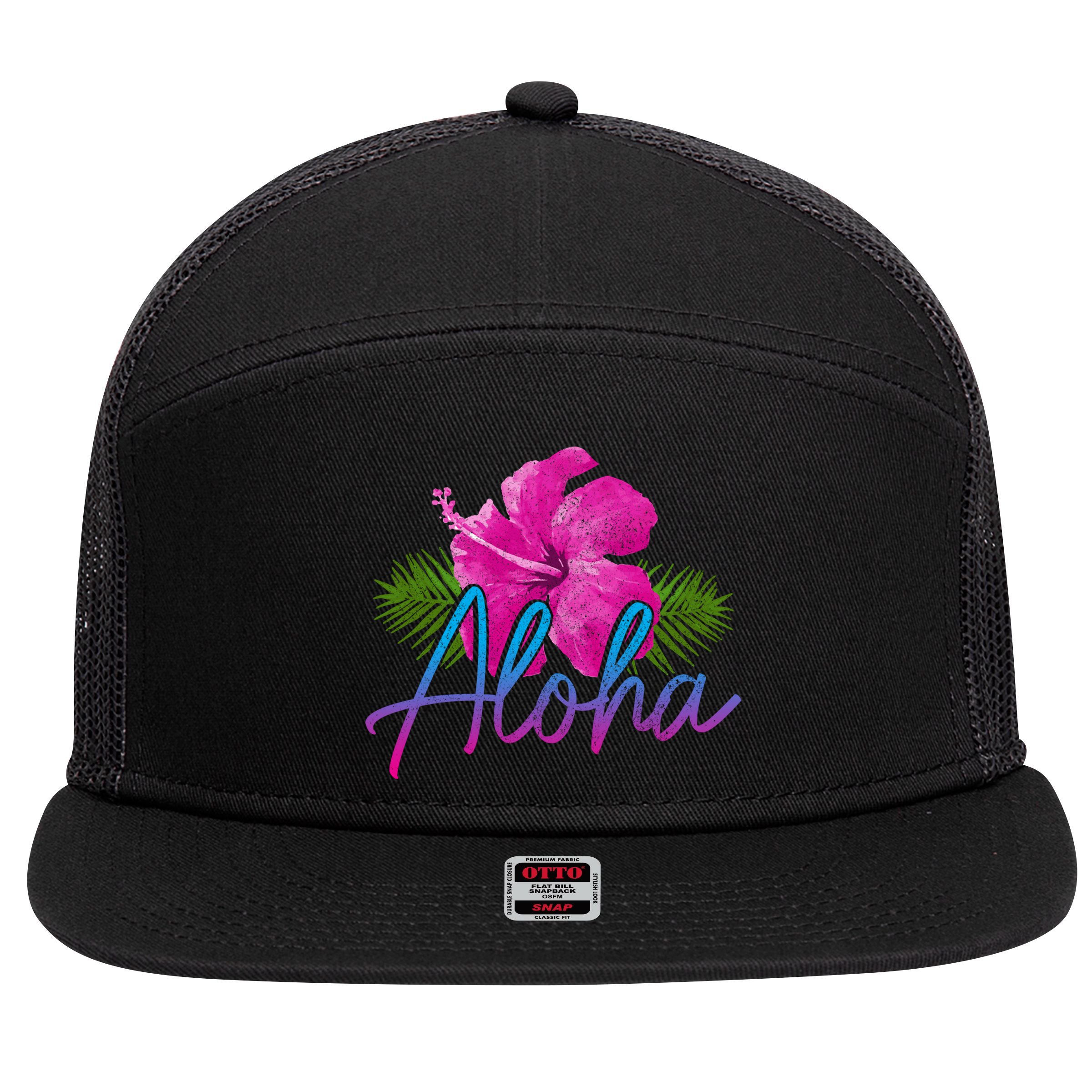 Aloha Hawaiian Islands Hawaii Surf Hibiscus Flower Surfer Great Gift 7 Panel Mesh Trucker Snapback Hat