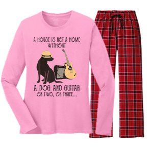 A House Is Not A Home Without A Dog And Guitar Or Two Women's Long Sleeve Flannel Pajama Set 