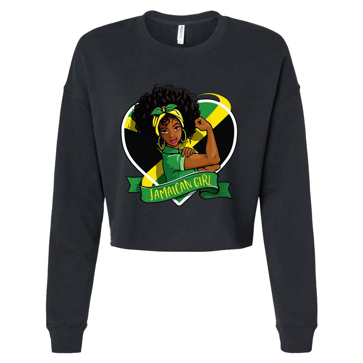 Afro Hair Jamaican Flag Women Black Melanin Jamaica Cropped Pullover Crew