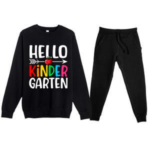 Awesome Hello Kindergarten Teacher Student Cute Kindergarten Meaningful Gift Premium Crewneck Sweatsuit Set