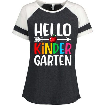 Awesome Hello Kindergarten Teacher Student Cute Kindergarten Meaningful Gift Enza Ladies Jersey Colorblock Tee