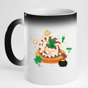 Adorable Holiday Kitten Sleepy Cat St Patrick's Day Gift 11oz Black Color Changing Mug