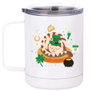 Adorable Holiday Kitten Sleepy Cat St Patrick's Day Gift 12 oz Stainless Steel Tumbler Cup