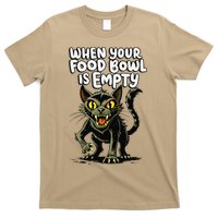 Angry Hungry Kitten Funny Food Bowl Empty Meme Cat T-Shirt