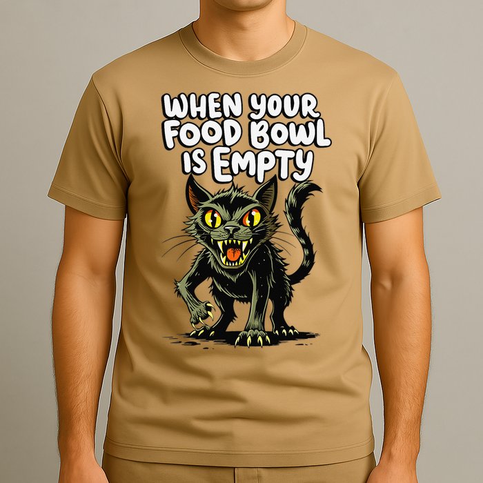 Angry Hungry Kitten Funny Food Bowl Empty Meme Cat T-Shirt