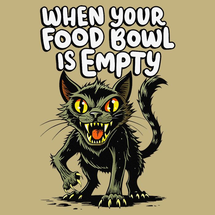 Angry Hungry Kitten Funny Food Bowl Empty Meme Cat T-Shirt