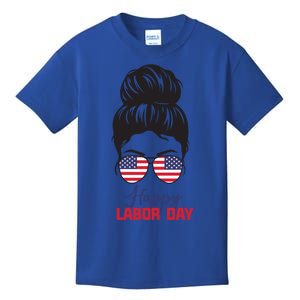 American Happy Labor Day Messy Bun Hair Gift Kids T-Shirt