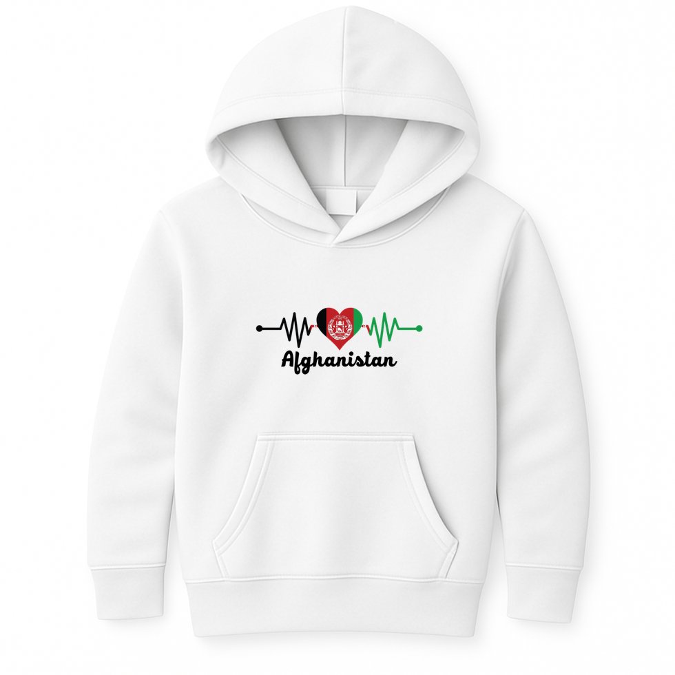 Afghanistan Heart Love Pulse Flag Support Kids Hoodie