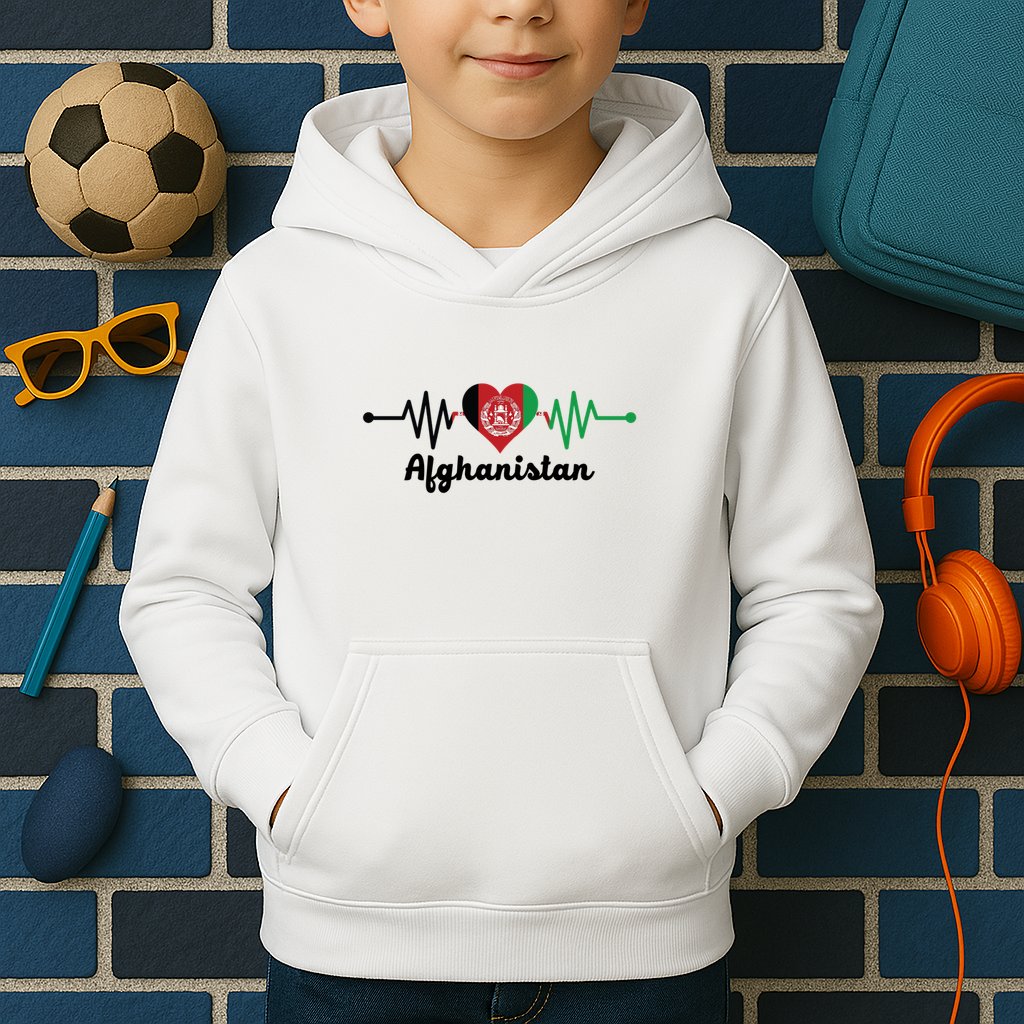 Afghanistan Heart Love Pulse Flag Support Kids Hoodie
