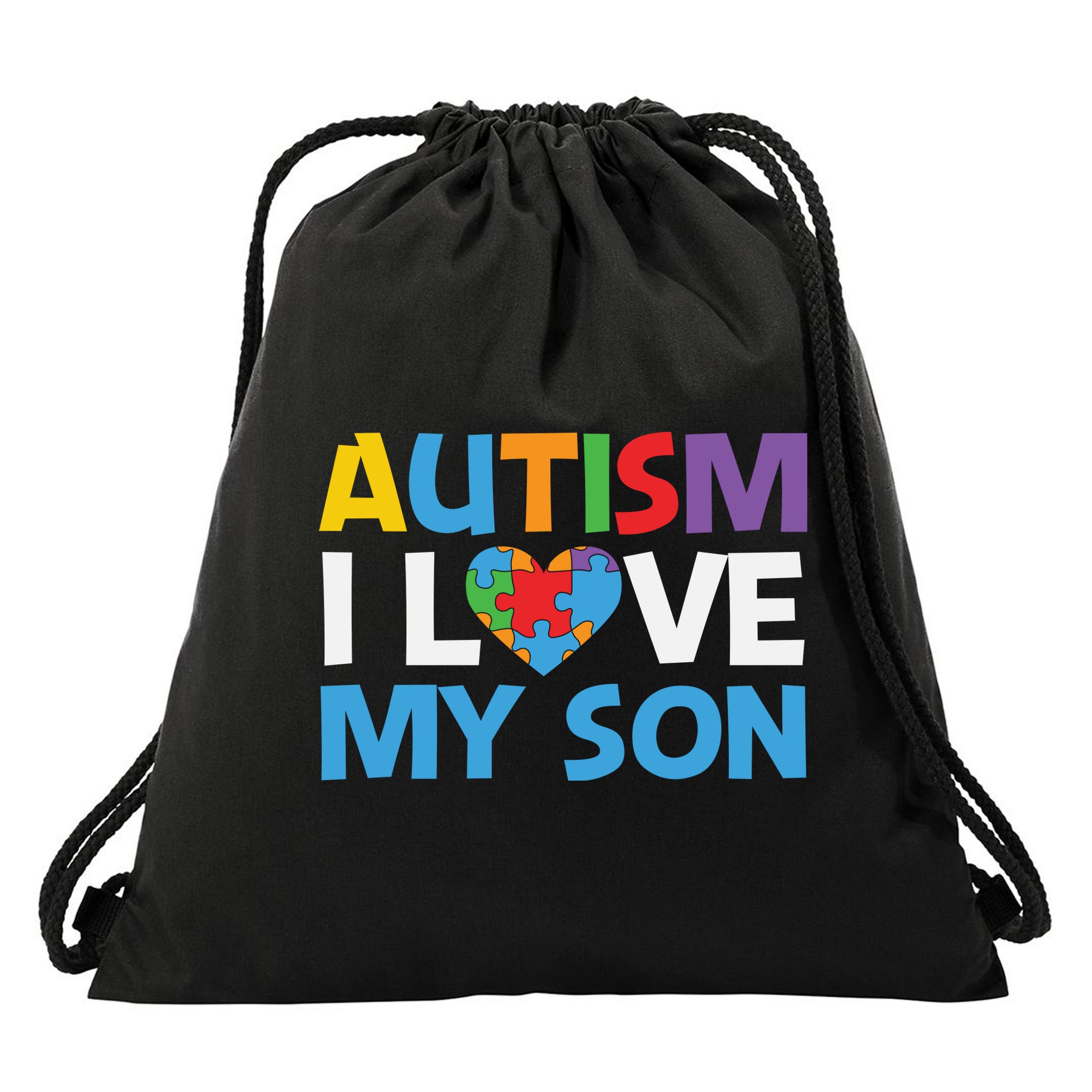 Autism Heart Love Autism Puzzle, Autism Mom Drawstring Bag